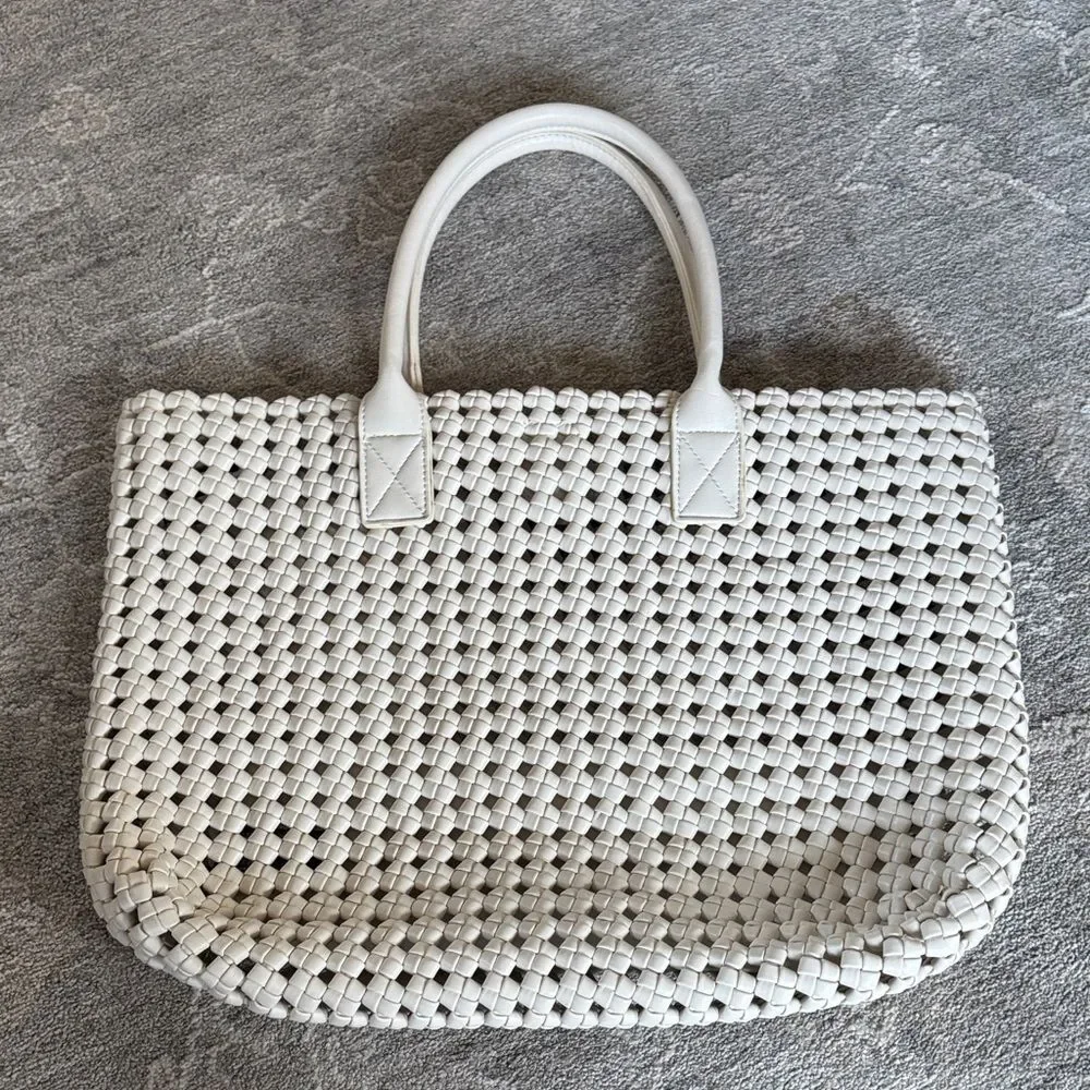 Elegant White/Cream Woven Tote Bag